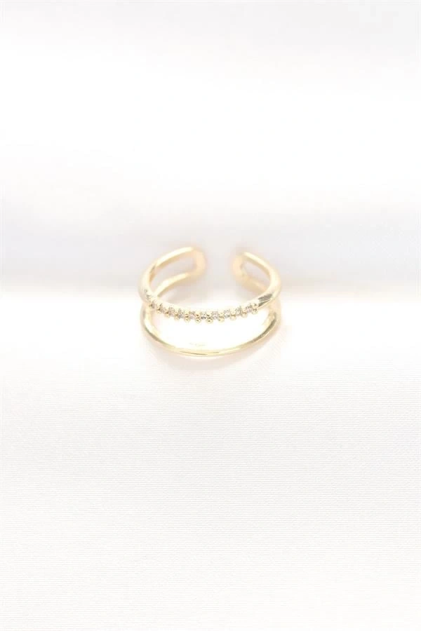 2li Görünümlü Su Yolu Tasarımlı Gold Renk Ayarlanabilir Yüzük