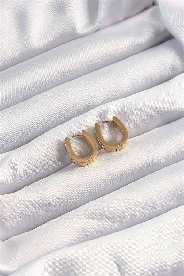 316L Çelik Altın Renk Zirkon Taşlı Halka Model Küpe