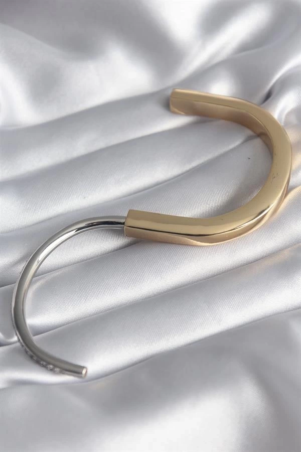 316L Çelik Gold Gümüş Renk Zirkon Taşlı VIP Seri Kadın Kelepçe