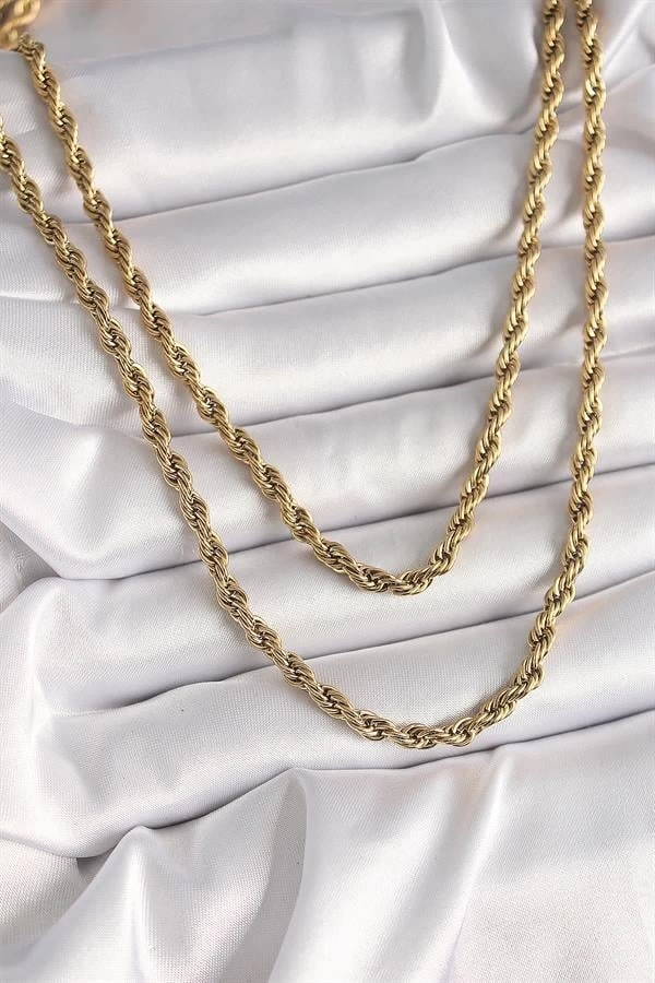 316L Çelik Gold Renk 1 Metre Burgu Zincir Kadın Kolye