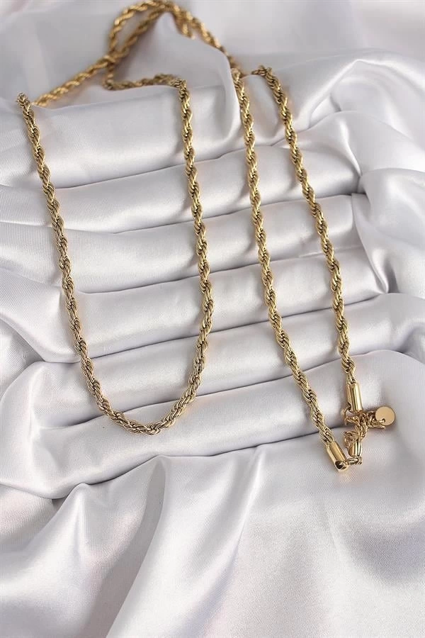 316L Çelik Gold Renk 1 Metre Burgu Zincir Kadın Kolye
