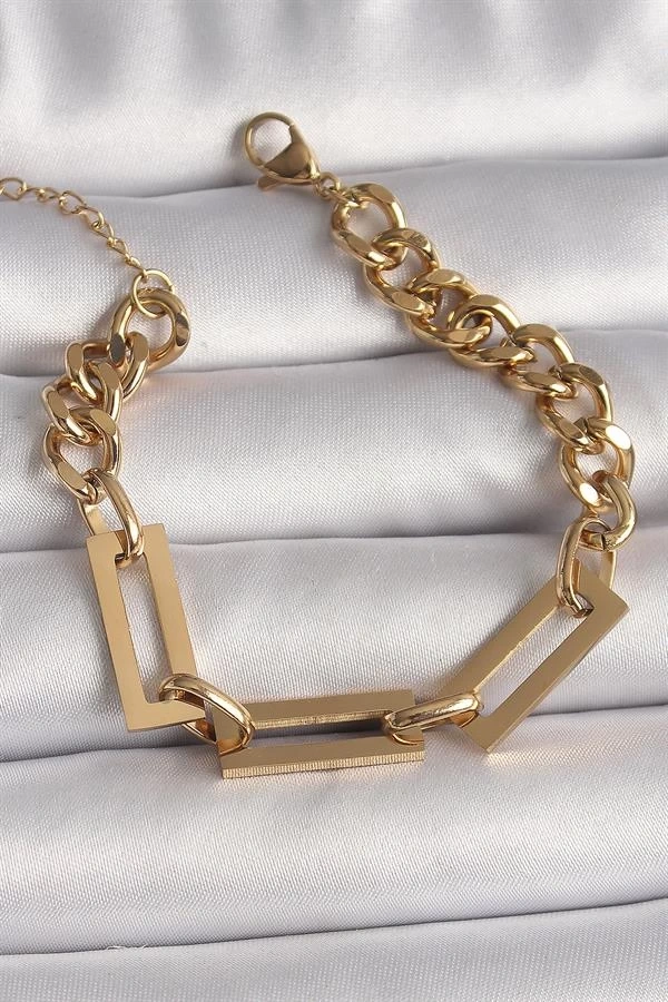 316L Çelik Gold Renk 2Li Zincir Model Kadın Bileklik