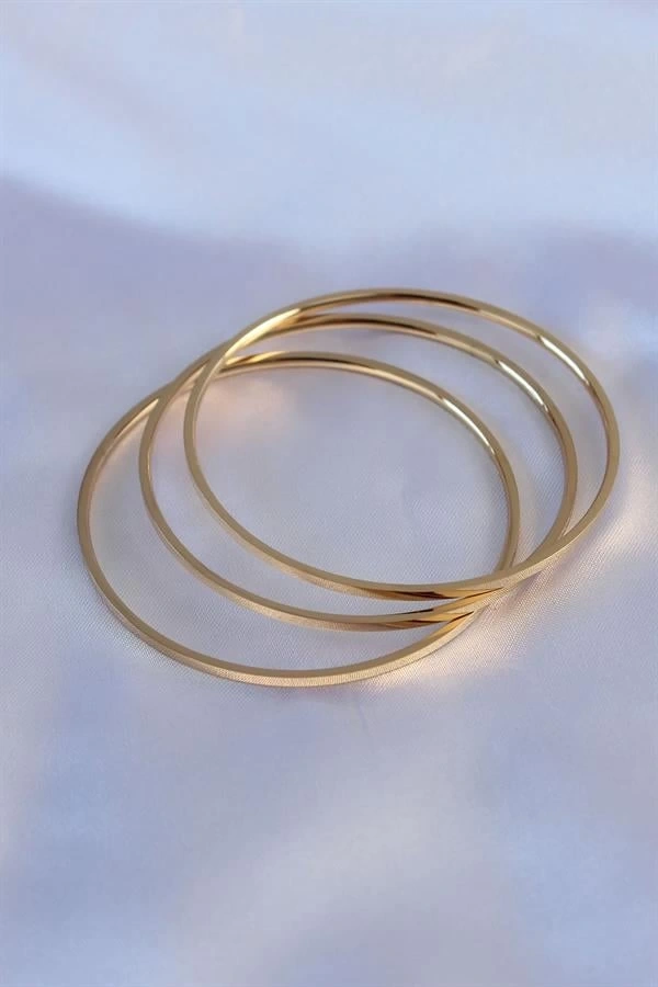 316L Çelik Gold Renk 3lü Ajda Model Kadın 60 mm Bilezik