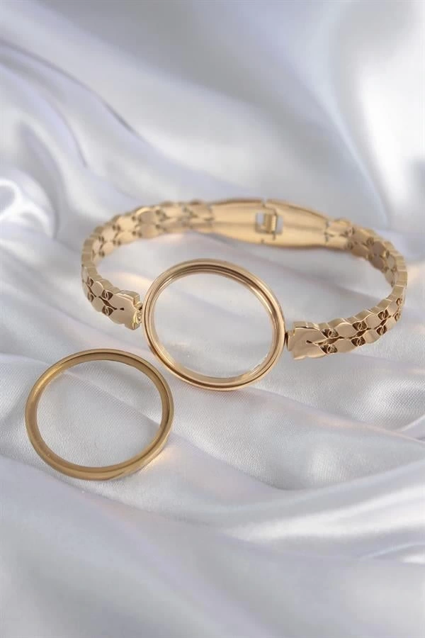 316L Çelik Gold Renk Arpa İşleme Açılabilir Fanus Model Kadın Kelepçe