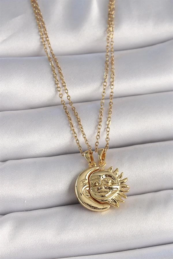 316L Çelik Gold Renk Ay Güneş Model Arkadaşlık Kadın Kolye
