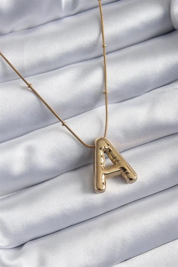 316L Çelik Gold Renk Bubble A Harf Model Kadın Kolye