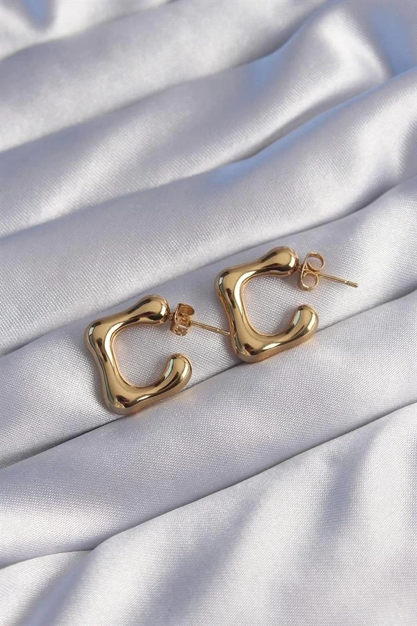 316L Çelik Gold Renk İçi Boş Bubble Kalp Küpe