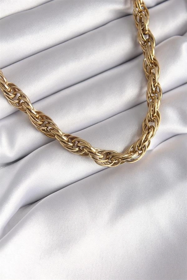 316L Çelik Gold Renk Örme Burgu Zincir Model Kadın Kolye