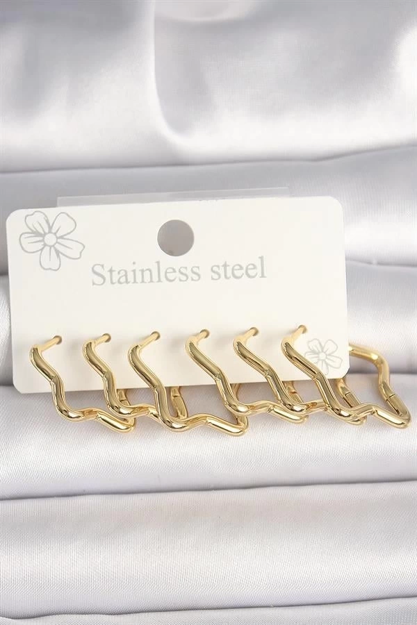 316L Çelik Gold Renk Yıldız Model Kadın Küpe Seti