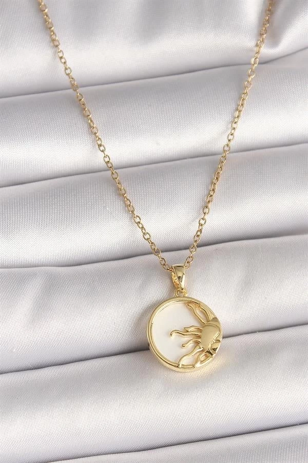 316L Çelik Gold Renk Zincir Beyaz Mineli Gün Batımı Model Kadın Kolye