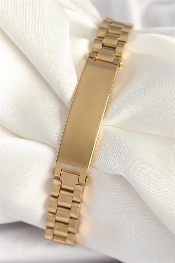 316L Çelik Gold Renk Zincir Künye Model Erkek Bileklik