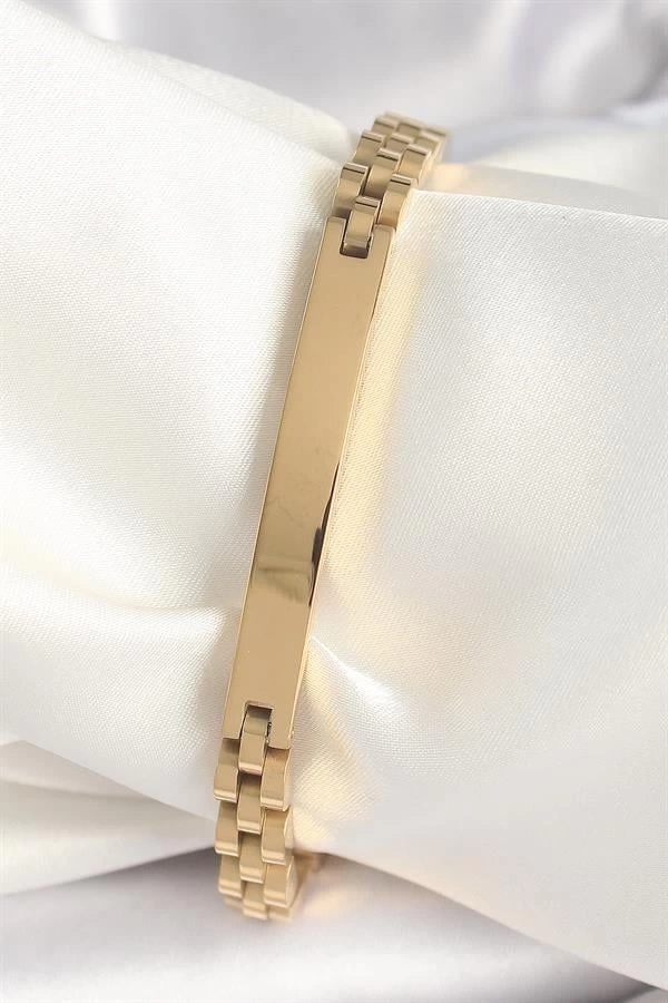 316L Çelik Gold Renk Zincir Künye Model Erkek Bileklik