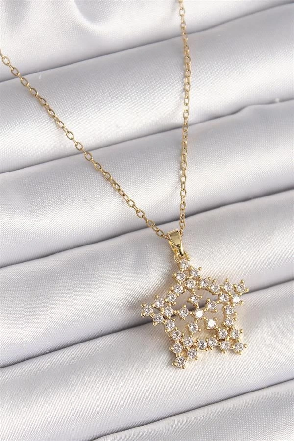 316L Çelik Gold Renk Zincir Zirkon Taşlı Kar Tanesi Model Kadın Kolye