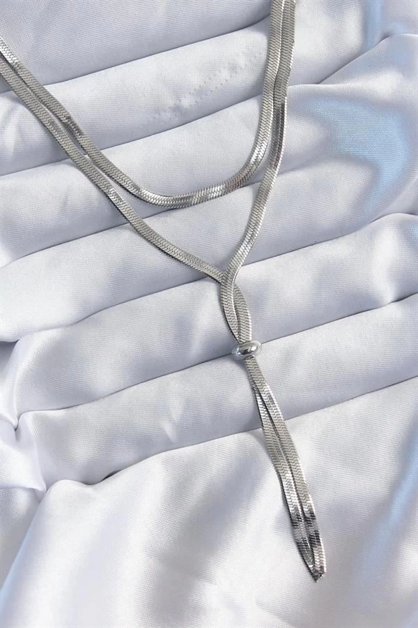 316L Çelik Gümüş Renk 2li İtalyan Zincir Asansör Model Kadın Kolye