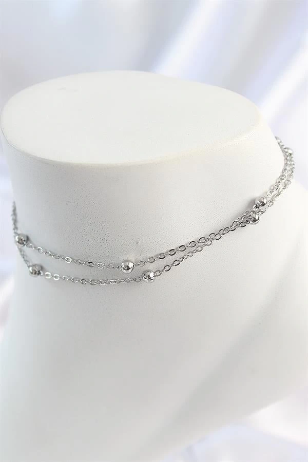 316L Çelik Gümüş Renk 2Li Topçuk Detay Zincir Model Kadın Halhal