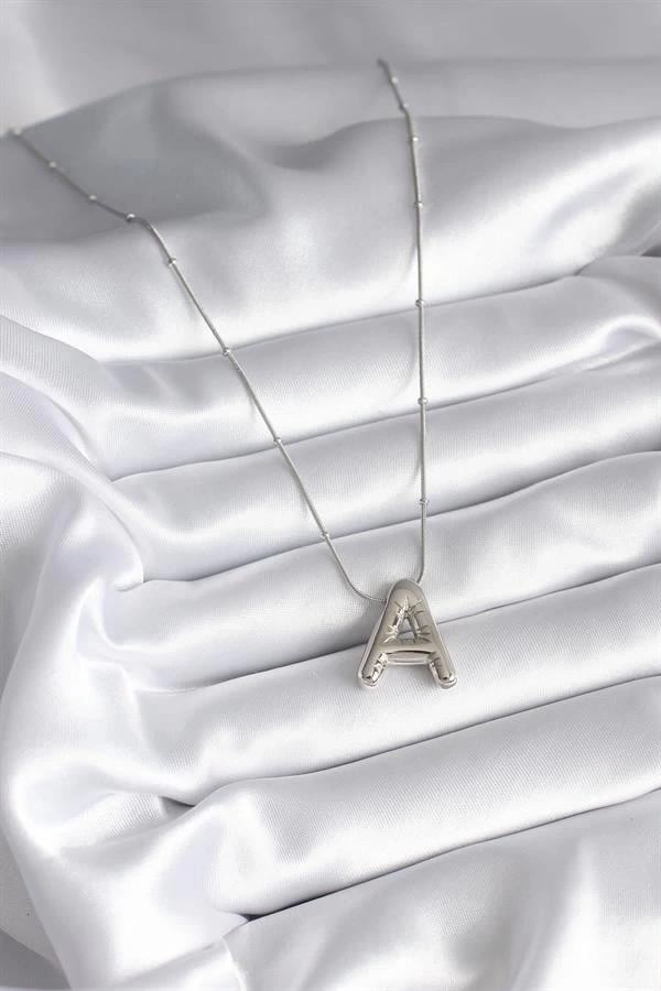 316L Çelik Gümüş Renk Bubble A Harf Model Kadın Kolye