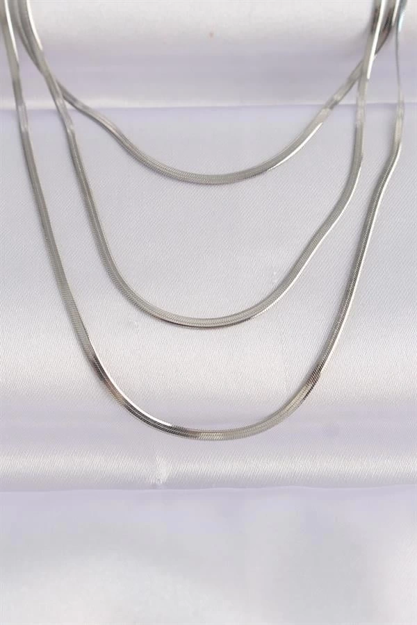 316L Çelik Gümüş Renk İtalyan Zincir Çoklu Kolye