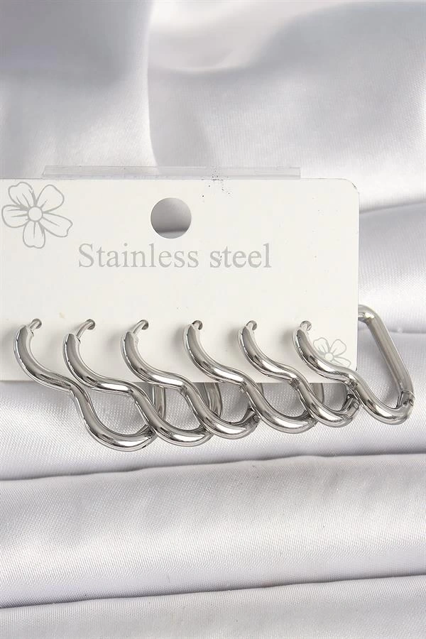 316L Çelik Gümüş Renk Kalp Model Kadın Küpe Seti