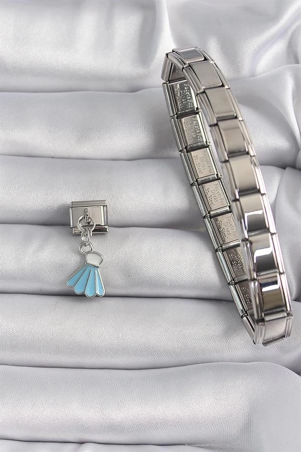 316L Çelik Gümüş Renk Mavi Renk Sallantı Elbise Model Nomination Charm