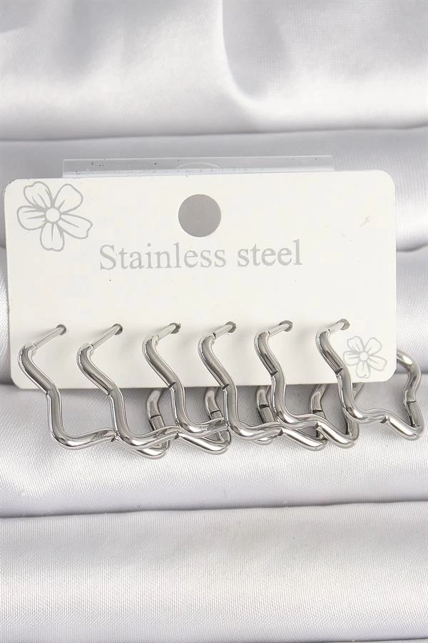 316L Çelik Gümüş Renk Yıldız Model Kadın Küpe Seti