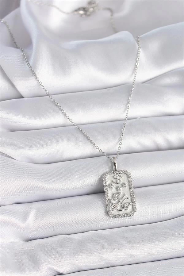 316L Çelik Gümüş Renk Zincir Yengeç Burcu Zirkon Taşlı Kadın Kolye