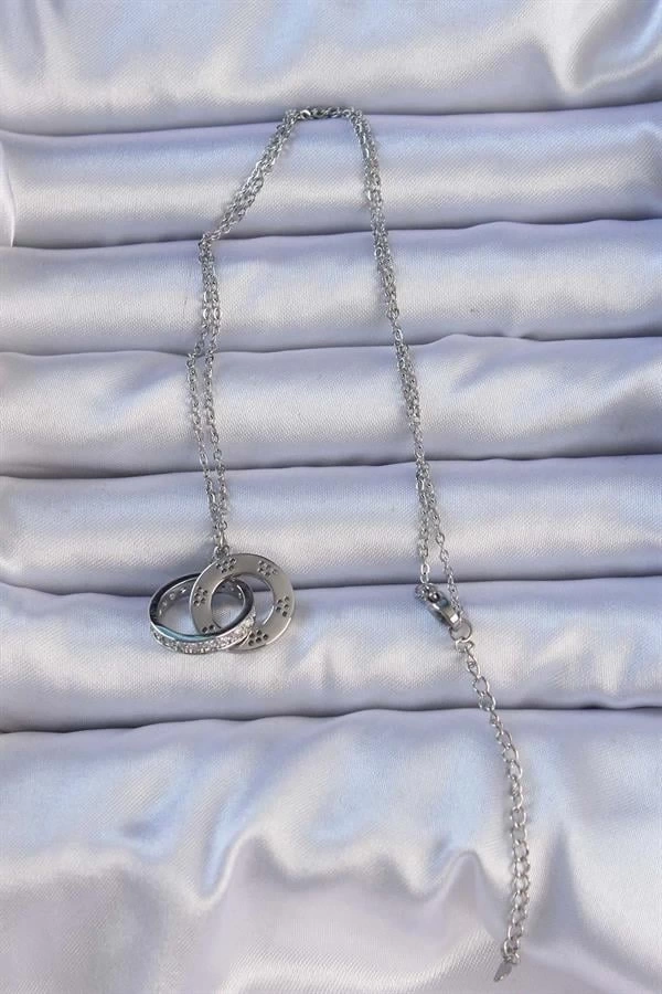 316L Çelik Gümüş Renk Zirkon Taşlı Kolye