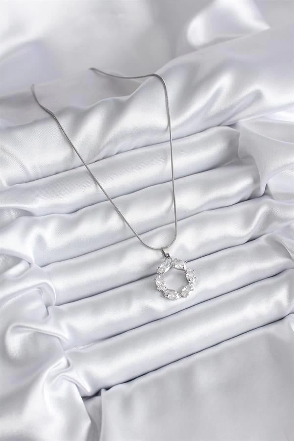 316L Çelik Gümüş Renk Zirkon Taşlı Kadın Kolye