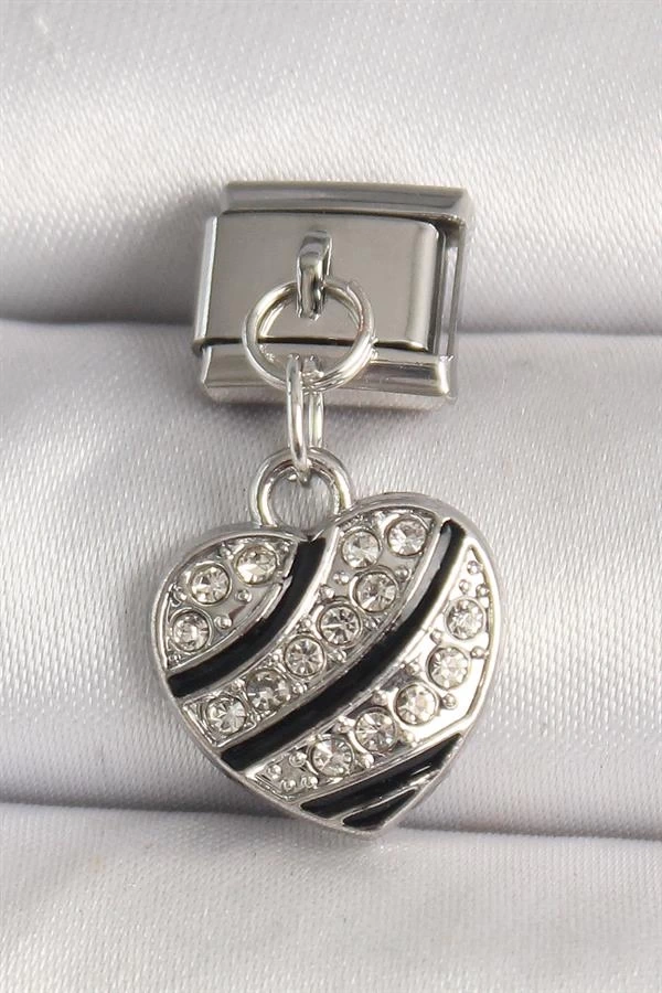 316L Çelik Gümüş Renk Zirkon Taşlı Kalp Model Nomination Charm