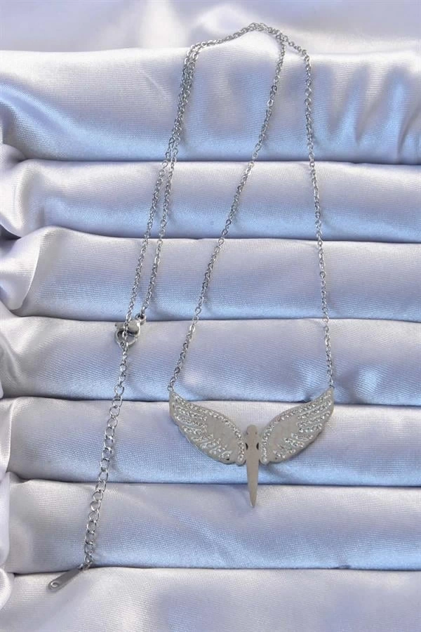 316L Çelik Gümüş Renk Zirkon Taşlı Mikail Kolye