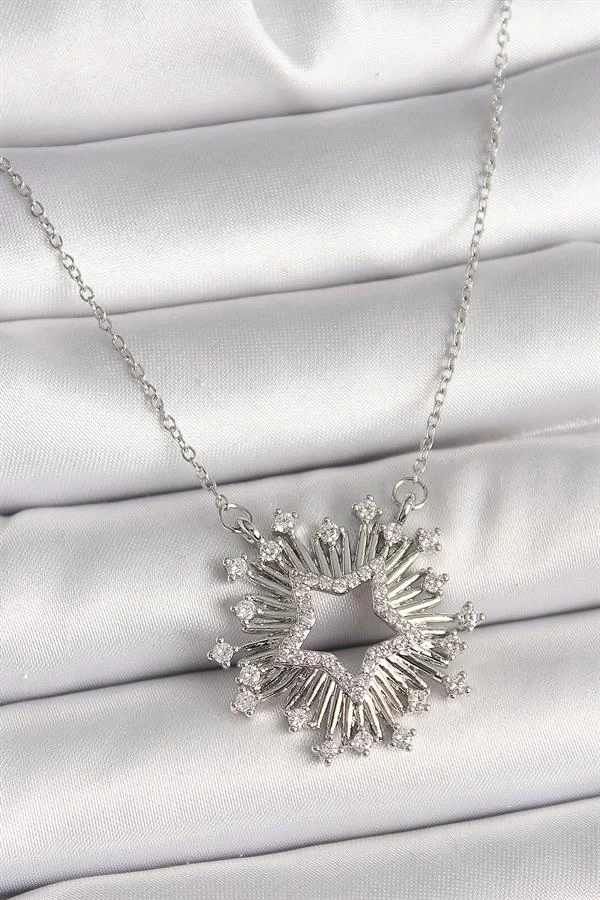 316L Çelik Gümüş Renk Zirkon Taşlı Yıldız Model Kadın Kolye