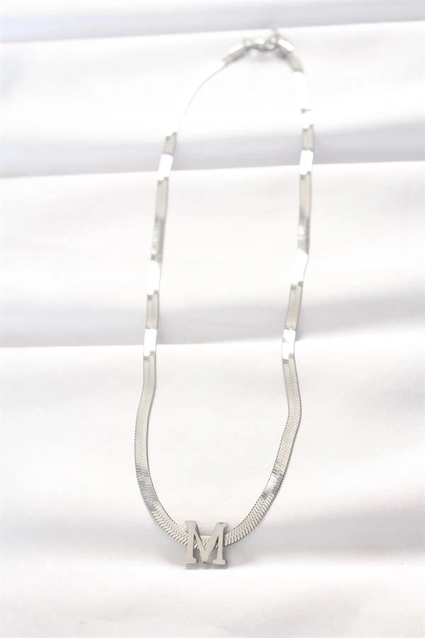 316L Çelik M Harfli Silver Renk İtalyan Zincirli Kolye