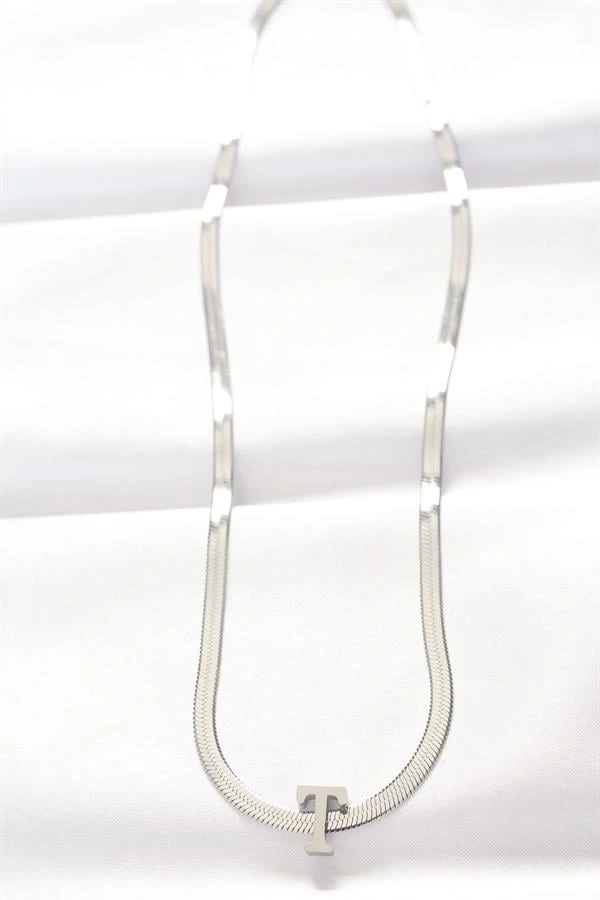 316L Çelik T Harfli Silver Renk İtalyan Zincirli Kolye