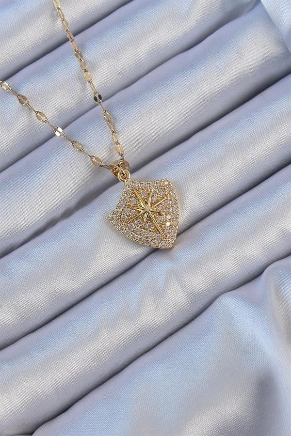 316L Çelik Zincir Altın Renk Zirkon Taşlı Kutup Yıldızı Kolye