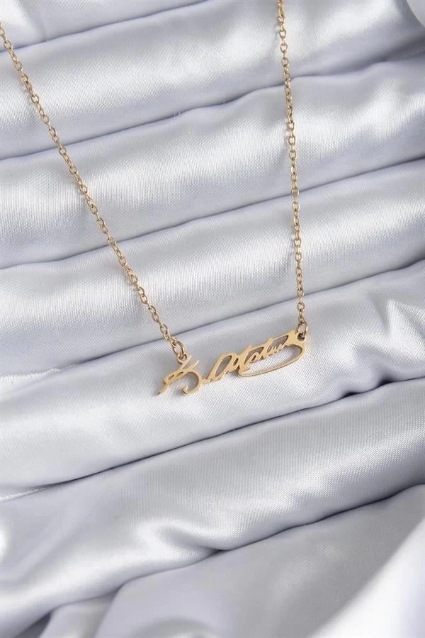 316L Çelik Zincir Gold Renk Atatürk İmzası Model Kadın Kolye