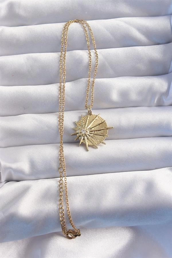 316L Çelik Zincir Gold Renk Zirkon Taşlı Star Model Kolye