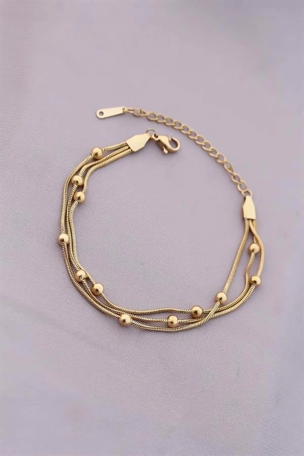 316L Kararmaz Çelik Gold Renk Top Zincirli Kadın Bileklik
