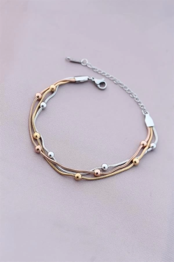 316L Kararmaz Çelik Gümüş Renk Top Zincirli Kadın Bileklik