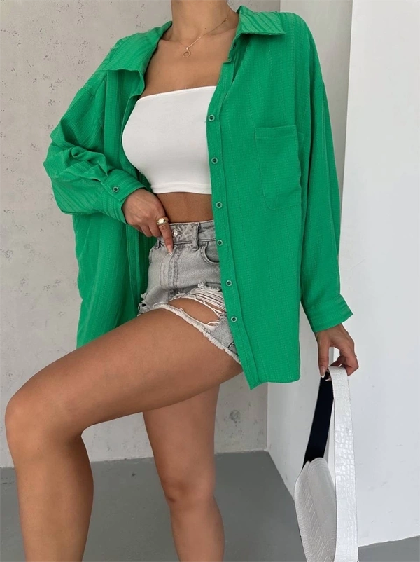 Ağaç Kabuğu Oversize Arkası Pileli Gömlek