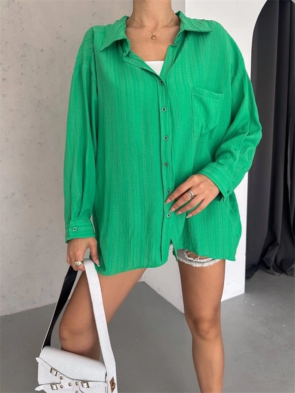 Ağaç Kabuğu Oversize Arkası Pileli Gömlek