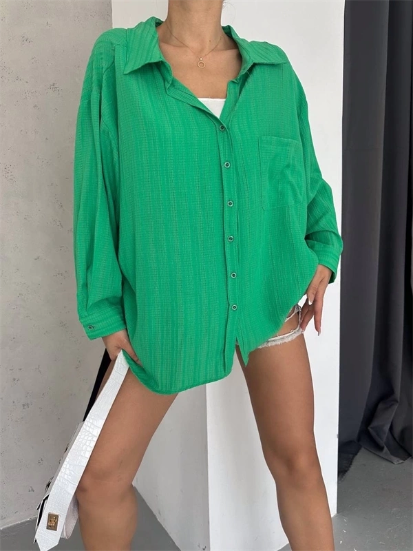 Ağaç Kabuğu Oversize Arkası Pileli Gömlek