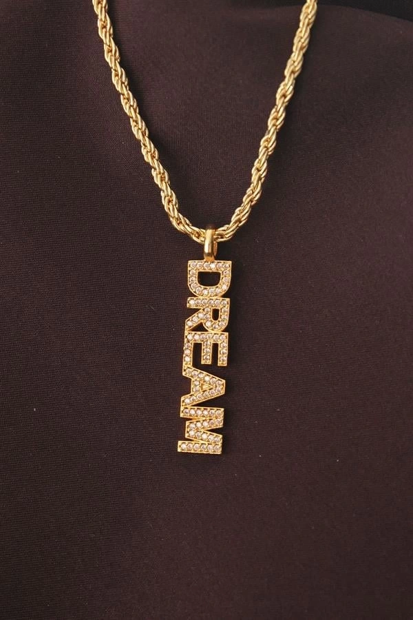 Altın Renk Zirkon Taşlı Rüya Yazılı Kolye