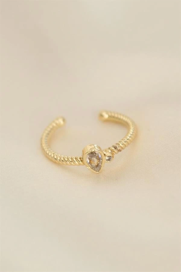 Ayarlamalı Altın Renk Zirkon Taşlı Damla Detay Yüzük