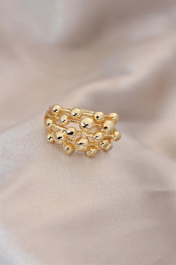 Ayarlamalı Gold Renk Metal Bombeli Boluncuk Model Yüzük