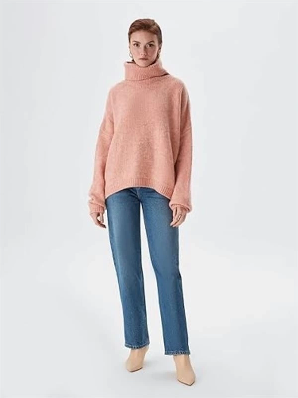 Balıkçı Yaka Oversıze Örme Kadın Kazak