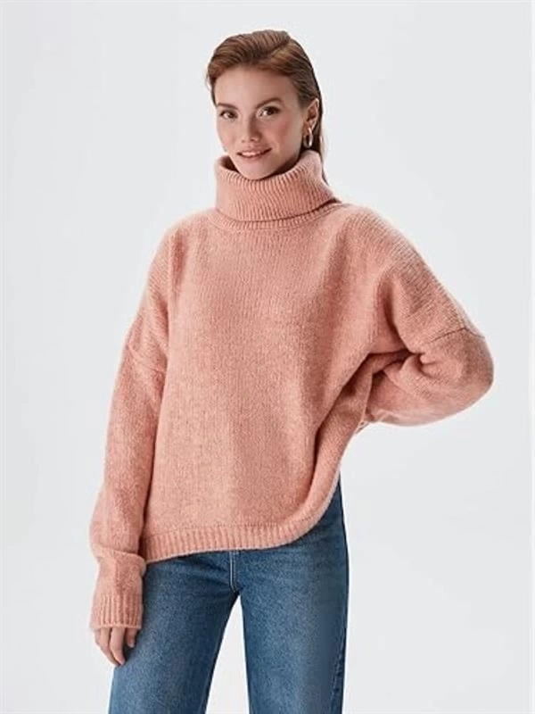 Balıkçı Yaka Oversıze Örme Kadın Kazak