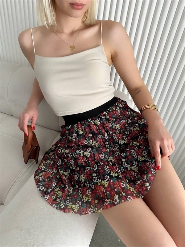 Baskılı astarlı mini etek