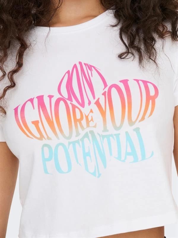 Baskılı Bisiklet Yaka Crop T-Shirt