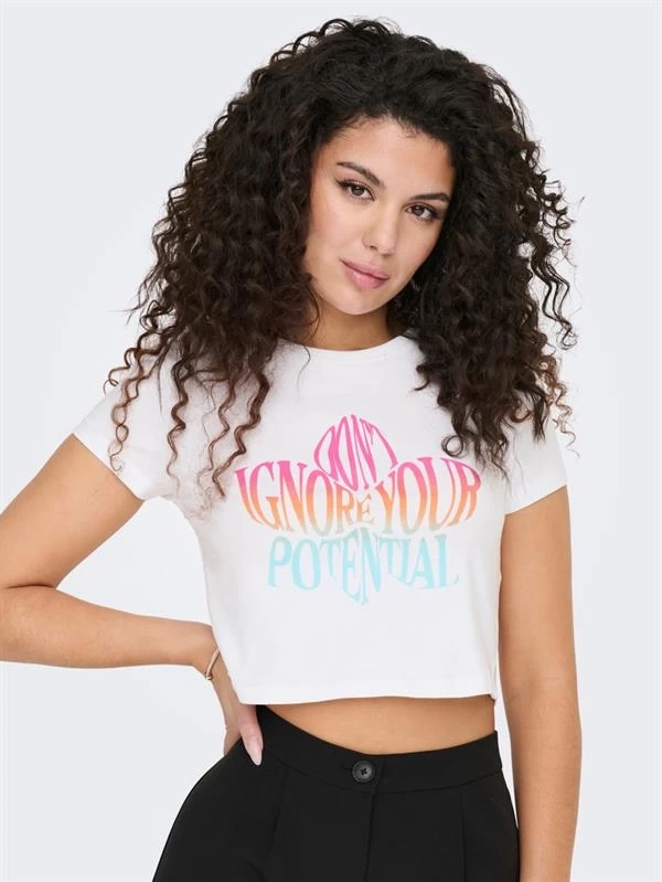Baskılı Bisiklet Yaka Crop T-Shirt