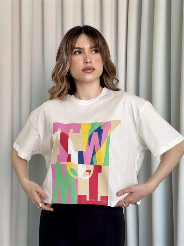 Baskılı Crop Kadın T-Shirt