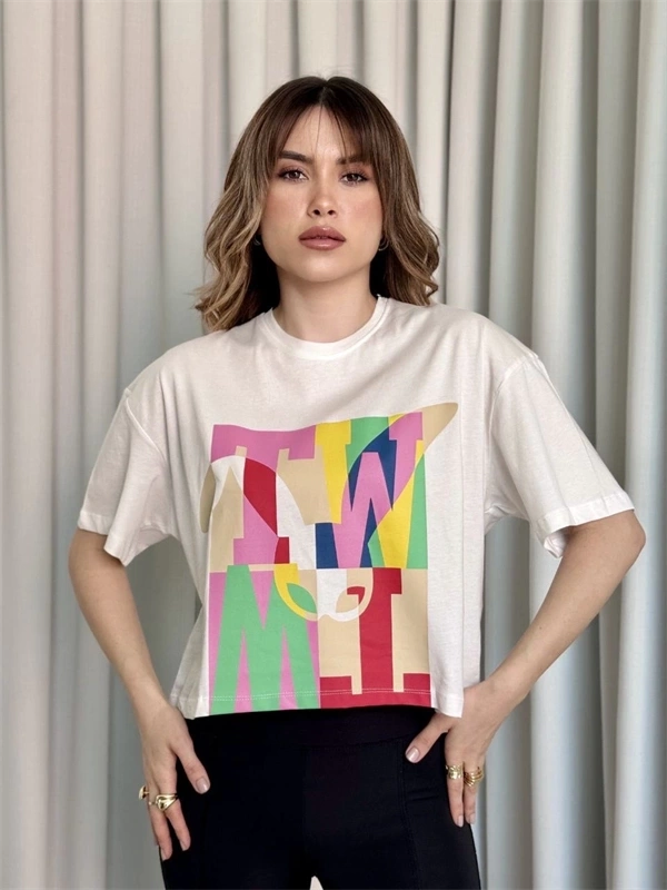 Baskılı Crop Kadın T-Shirt